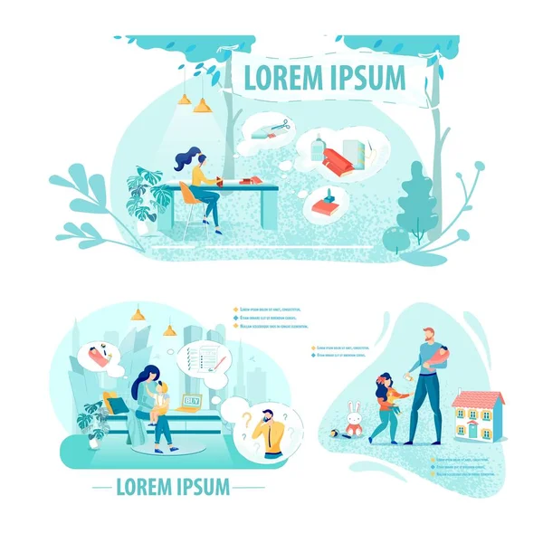 Moderne Familien Flat Vector Illustrations Set — Stockvektor