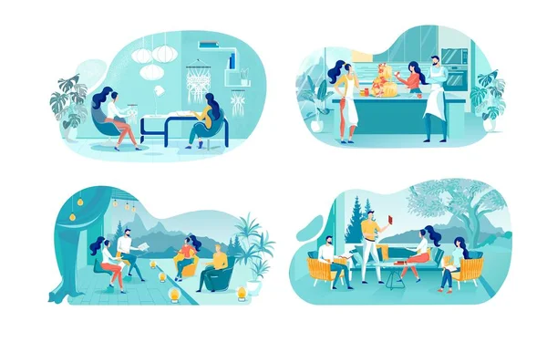 Descanso con amigos Set de ilustraciones vectoriales planas — Vector de stock