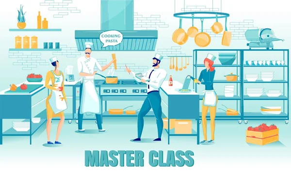 Chef Memberikan Memasak Pasta Master Kelas di Dapur - Stok Vektor