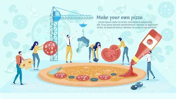Haga su propia pancarta de pizza, agregando ingredientes . — Vector de stock
