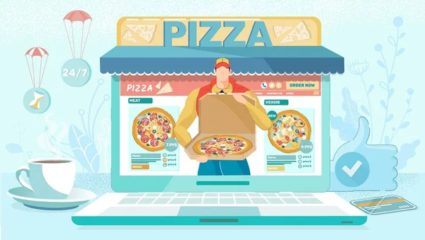 Commerce, Ordering Pizza Online, Delivery Service. Stock Illustration