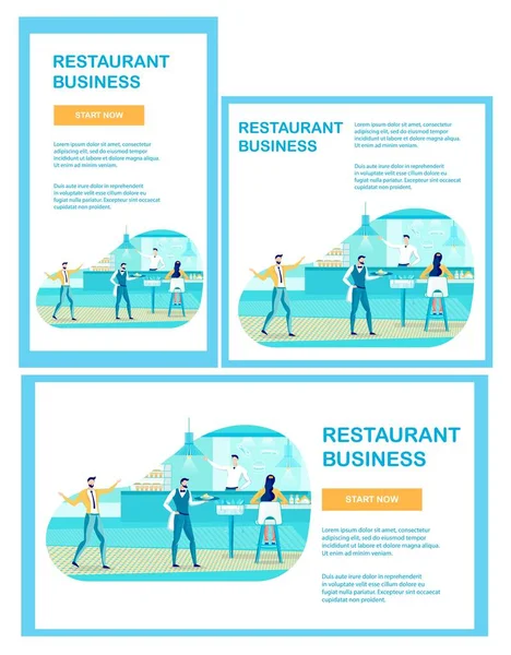 Restaurant Business Development Webseite Flat Set — Stockvektor