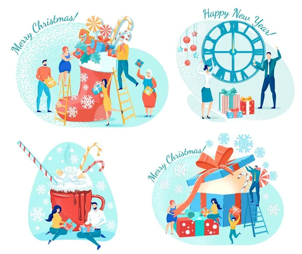 Vier Vector Illustraties Set voor Wintervakanties — Stockvector