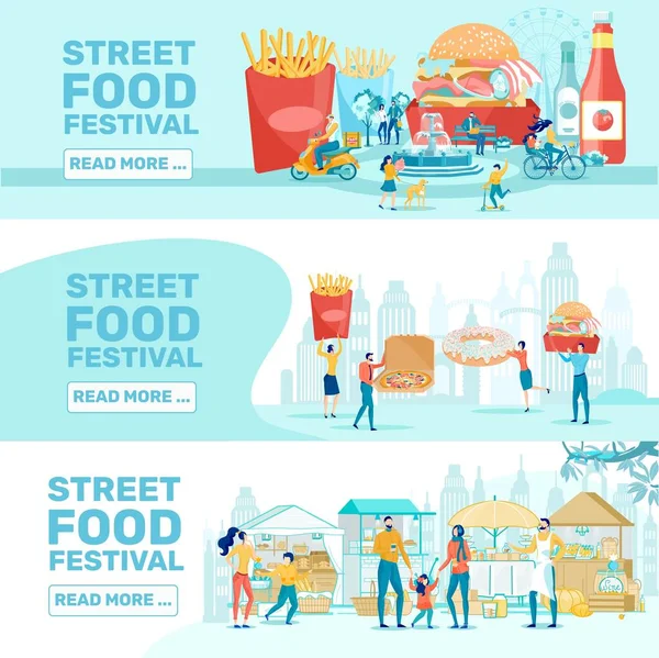 Набор шаблонов веб-баннеров фестиваля быстрого питания — стоковый вектор