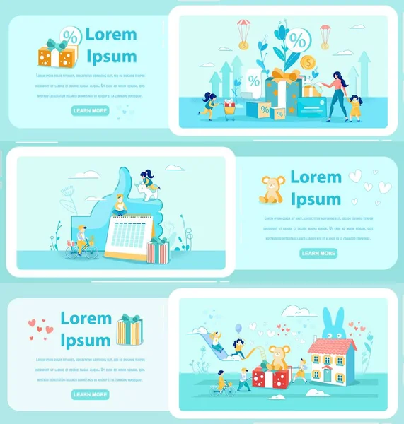 Dzieci wakacje Flat Vector Web Banner szablony zestaw — Wektor stockowy