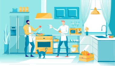 Mutfakta Kızarmış Sebze Pişiren İki Yetişkin Adam