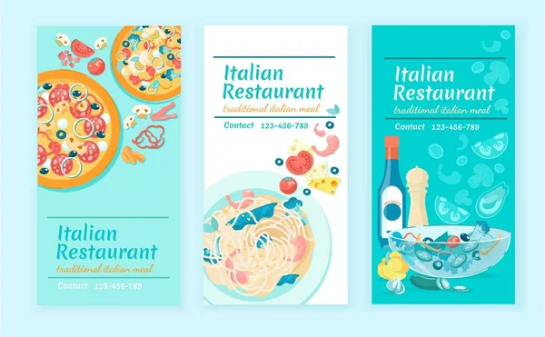 Ιταλικά Εστιατόριο Προσφορές Flyer Flat Πρότυπα Σετ — Διανυσματικό Αρχείο