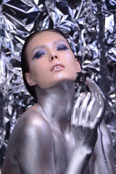 Ögonmakeup Närbild Vackra Kvinna Öga Med Glitter Makeup Fin Makeup — Stockfoto
