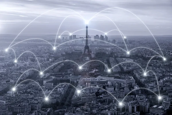 Network business connection system in Paris city in France on ba — Stock Photo, Image