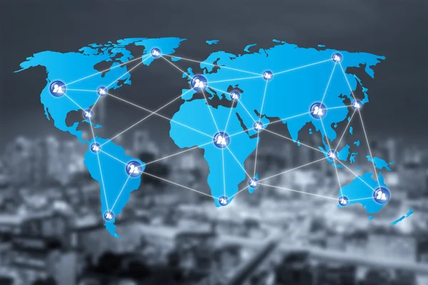 People network connection icons with World map connectionand blu — Stock Photo, Image