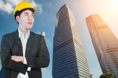 Çift pozlama şehirde dört gözle mühendisi. Modern bir sk