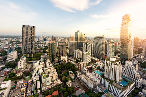 Bangkok night view with skyscraper in business district in Bangk