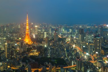 Tokyo şehir manzaralı ve Tokyo Simgesel Yapı Tokyo Tower akşam Tok