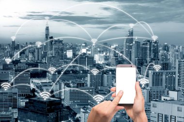 WiFi simgesi ve ağ bağlantı kavramı, Shan ile Bangkok şehir