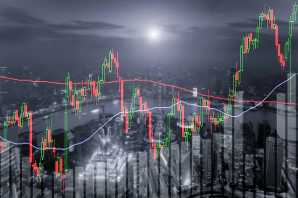 Kandelaar chart patterns uptrend, Stock Market op Shanghai cit — Stockfoto