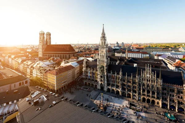 Aerial view on Munich old town hall or Marienplatz town hall and