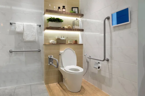 장애인 또는 노인 들에 대 한 욕실의 인테리어. Handrai — 스톡 사진