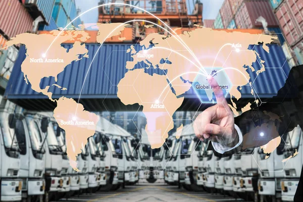 Mapa conexão de parceria logística global de Container Cargo f — Fotografia de Stock