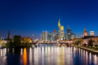 Frankfurt am Main, şehir manzarası, gece, Frankfurt, Almanya.