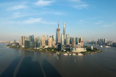 Siluetinin panoramik Huangpu Nehri Shanghai, shanghai 