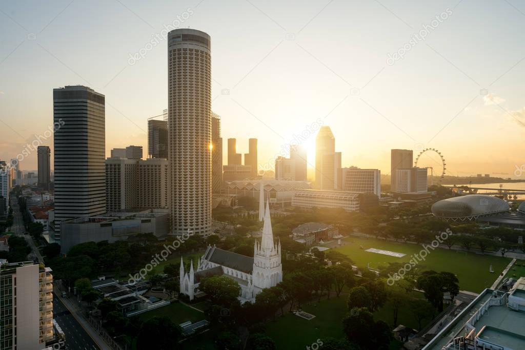 Sunrise at Singapore business district skyline and Singapore sky
