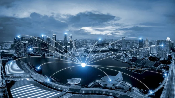 Ağ iş conection sistemi Singapur akıllı city scape — Stok fotoğraf