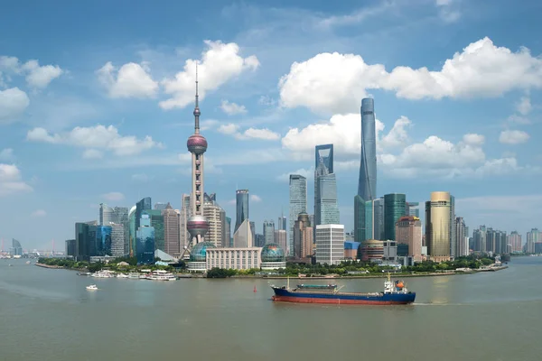 Shanghai skyline panoramic view along Huangpu river at Shanghai