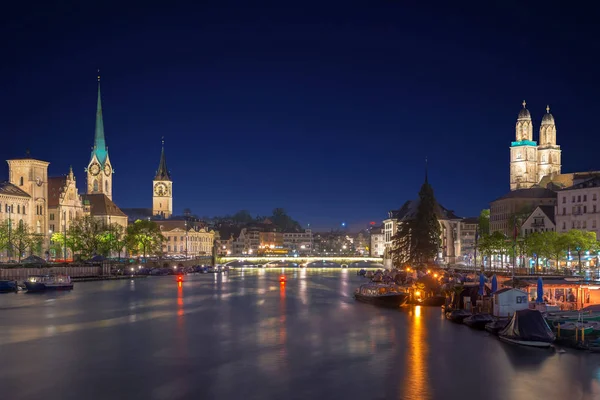 Panoramic view of historic Zurich city center with famous Fraumu