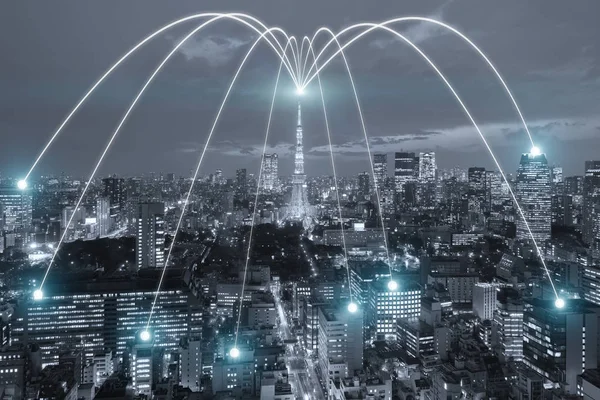 WiFi icoon en de stad Tokio met netwerk verbinding concept, Tokyo — Stockfoto