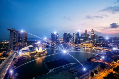 Ağ iş conection sistemi Singapur akıllı city scape 