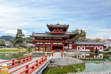 Tapınakta Uji, Kyoto, Japonya bahar sırasında Byodo içinde. Kiraz bloss