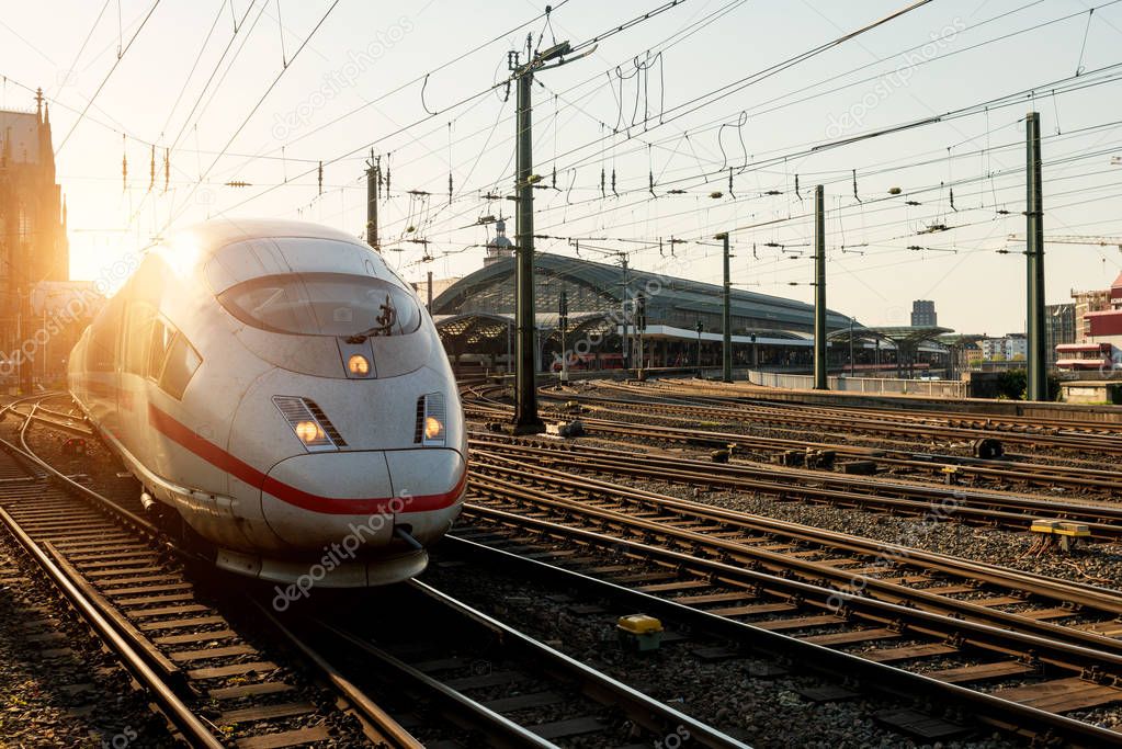 Electric InterCity Express train in Cologne, Germany in a summer