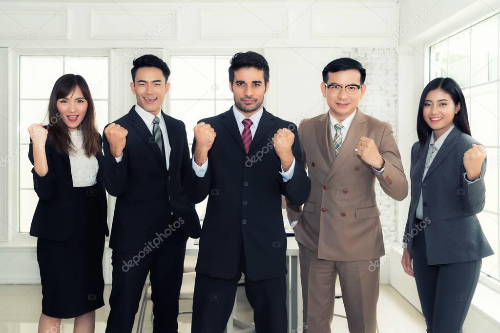 Group of happy Asian and Multiethnic young business people celeb