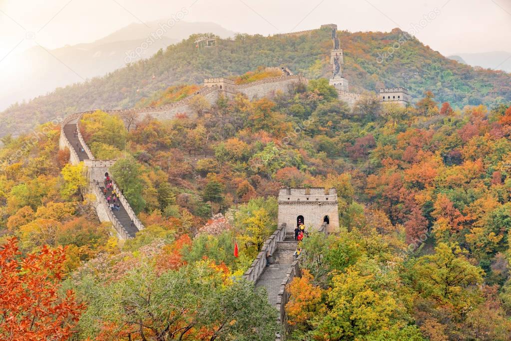China The great wall distant view compressed towers and wall seg