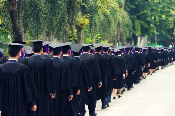 Back of graduates during commencement at university. Close up at — Stock Photo, Image