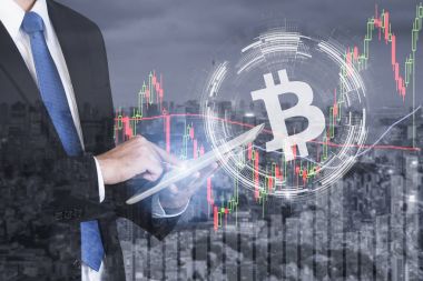 İşadamı tableti kullanarak exchange hisse senedi Alım Satım bitcoin başa