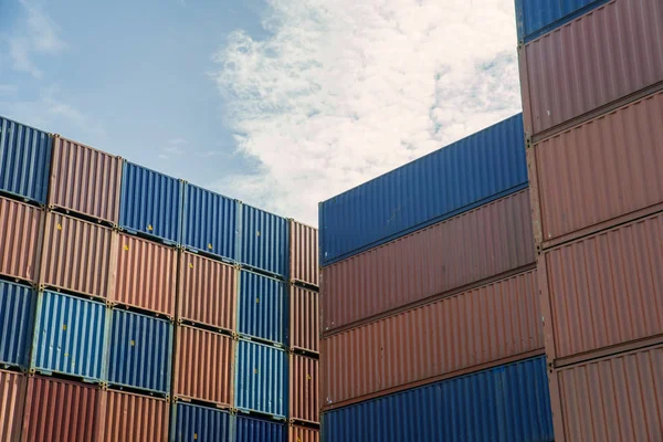 Stack of cargo containers at import and export area at port. — Stock Photo, Image