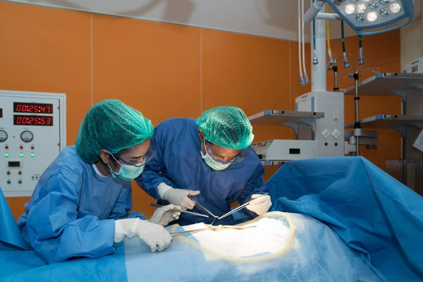 Asyalı doktor ve asistan için ameliyathanede cerrahi