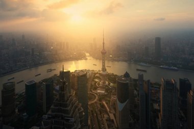 Shanghai manzarası city scape, Shanghai luajiazui Finans ve busi