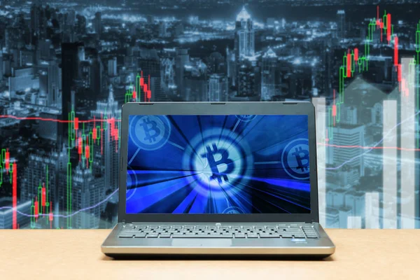 Bitcoin trading exchange stock market investment, forex with tre — Stock Photo, Image