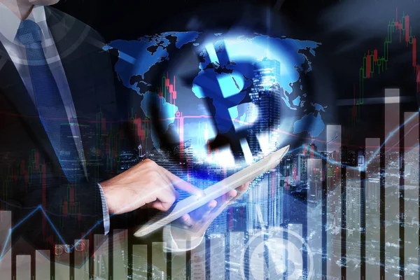 Bitcoin trading exchange stock market investment, forex with tre — Stock Photo, Image