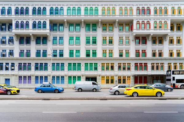 Colorful heritage building windows in Singapore. Neoclassical st