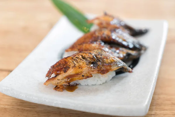 Close up de Unagi Sushi Set Japão enguia. Japão conceito de comida em japonês — Fotografia de Stock