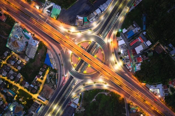 Aerial view of highway junctions Top view of Urban city, Bangkok — Stock Photo, Image