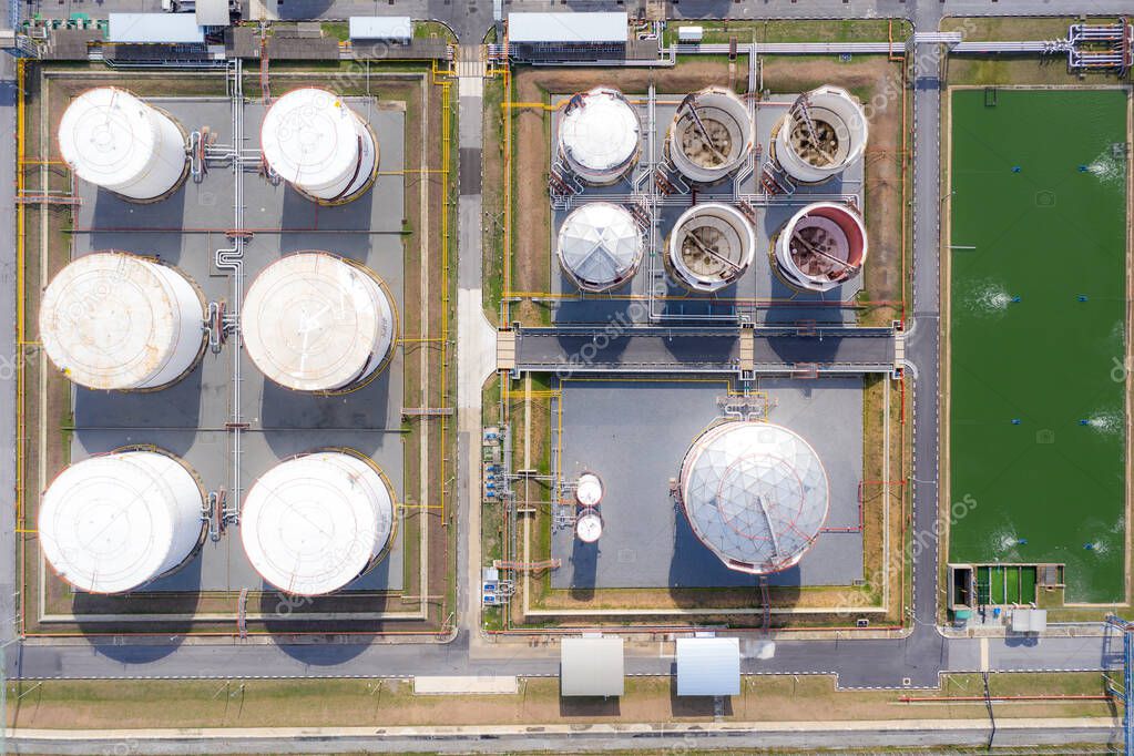 Aerial view of Chemical industry storage tank and tanker truck I