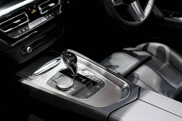 Luxury of car interior at transmission shift gear area. Modern c — Stok fotoğraf