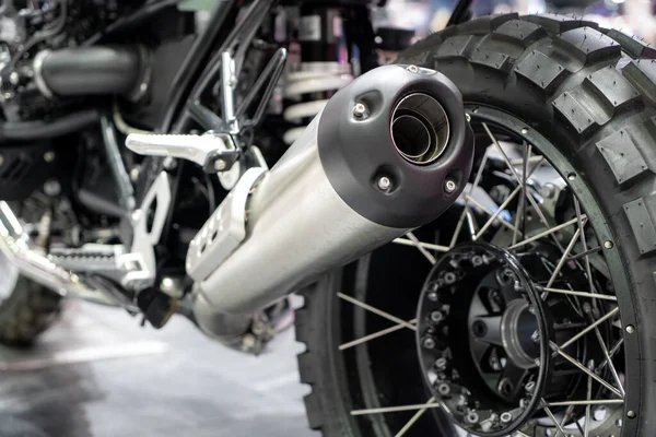 Close-up of exhaust or Intake of black sport racing Motorcycle w — 图库照片