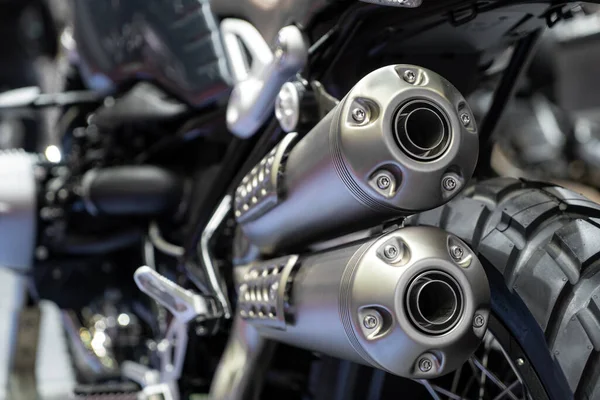 Close-up of exhaust or Intake of black sport racing Motorcycle w — 图库照片