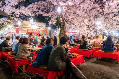 Kyoto, Japonya - 7 Nisan 2017: Bahar Japonya kalabalık zevk cher