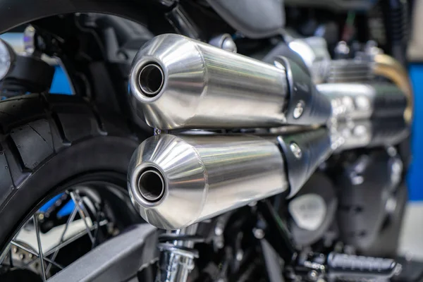 Close-up of exhaust or Intake of black sport racing Motorcycle w — 图库照片